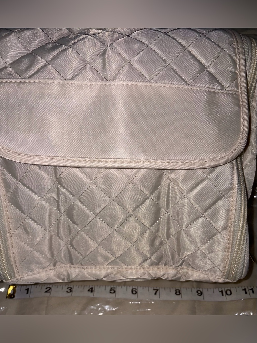 Beige Travel Cosmetic Organizer Bag with Clear Compartments - Picture 6 of 9